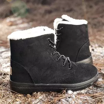 fashion Boots Women Warm Plush Snow Ankle Shoes Comfortable Non Slip Lacing for 2024 Outdoor Work Botas Mujer Platform Boots 35 коричневый
