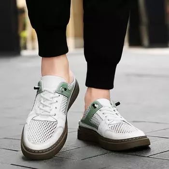 Fashion Breathable New Half Slipper Men Loafers Men Hollow Out Slippers New Fashion Lazy Boat Shoes Men Breathable Slip on Muller Shoes 37 чёрный