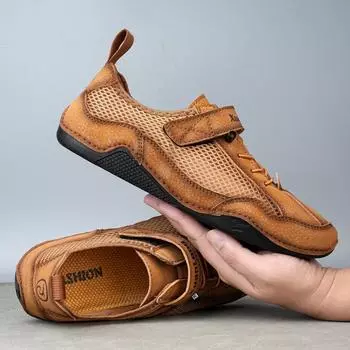 Fashion Breathable Sneakers Leather Men s Casual Shoes Fashion Brand Shoes for Men Climbing Hiking Shoes Outdoor Versatile Light Sneaker 38 светло-коричневого