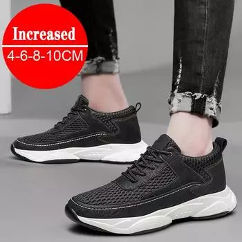 Fashion Breathable Sneakers Man Elevator Shoes Height Increase Insole 8cm Black Taller Shoes Men Leisure Fashion Sports Plus Size 37-44 37 чёрный