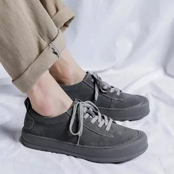 Fashion British Style Men Casual Leather Thick Bottom Shoes 2024 New Genuine Leather Brand Male Lace-Up Antiskid Tenis Masculino Shoes 38 серый