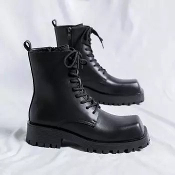 Fashion British Style Men High Top Boots Winter Casual Leather Shoes Outdoor Anti-slip Designer Platform Boots Work Safety Leather Shoes 38