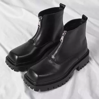 Fashion British Style Men High Top Outdoor Waterproof Boots Fashion Casual Leather Thick Bottom Short Boots High Quality Round Toe Boots 38 чёрный