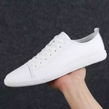 Fashion British Style Men Summer Casual Leather Shoe Classic Hollow Out Sneakers Outdoor Flat All-Match Walking Shoe Non-slip Board Shoe 37 белый