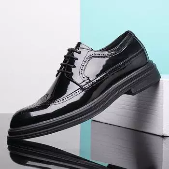 Fashion Brogues Leather Men Casual Shoes Lace Up oxfords Classic Business Shoes spring Shoe Retro Style Male Formal Dress shoes Footwear 38 чёрный