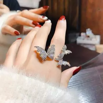 Модное кольцо-бабочка для женщин, кольца из меди и циркония, темпераментные, легкие, роскошные ювелирные изделия, блестящие аксессуары для вечеринок, подарки для девочек серебряный