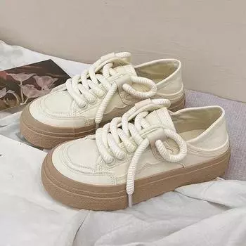Fashion Casual Height Increasing Platform Canvas Shoes for Women Summer Outer White Sneakers Lace Up Vulcanize Shoes Zapatillas Mujer 35 коричневый