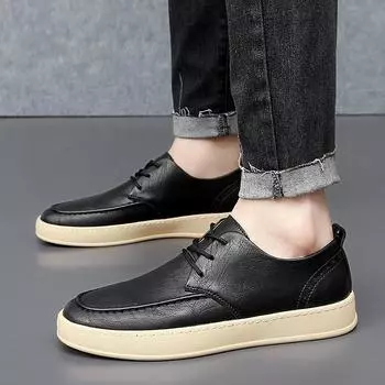 Fashion Casual men s leather shoes Comfortable quality Outdoor leisure fashion party Daily office and business men s Hot selling shoes 38 чёрный