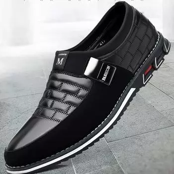 Fashion Casual Men Shoes Classic Office Men Work Shoes Business Slip-On Sewing Leather Shoes for Stylish Soft-soled Men Dress Shoes 38 чёрный