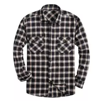 Fashion Casual Versatile Simple Plaid Tooling Long Sleeve Shirt Trendy Shirt Youth M