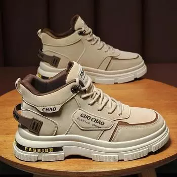 Fashion Chunky Men Boots High Top Male Sneakers Trendy Tooling Shoes for Men 2024 Autumn Winter Outdoor Work Shoes Men s Design Sneaker 39 хаки