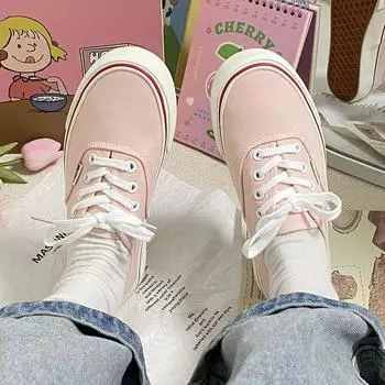 fashion Colorful Vulcanized Shoes Lace-up Casual Canvas Shoes Cute Sneakers for Women Breathable Flat Tenis Feminino White Girl Shoe 35 белый