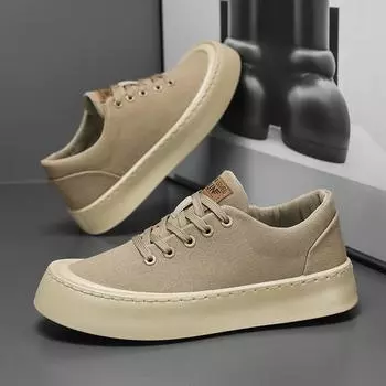 Fashion Comfortable Anti Slip Breathable Board Canvas Sneakers Man 2025 Spring New Men s Casual Shoes Retro Thick Bottom Low-top 39 бежевый