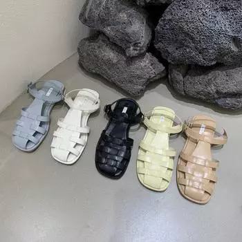 Fashion Cover Toe gladiator weave sandals women slippers buckle strap narrow band sandalen dames 2024 summer candy color shoes female 5 белый