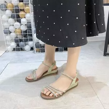 fashion Crystal Sandals for Women Bow Thin Open Toe with Casual and Comfortable Outdoor Party Sandals for Women Braided Shoelaces 2024 35 чёрный