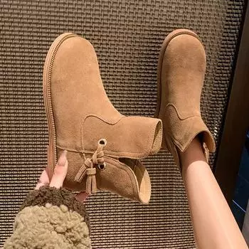 Fashion Customized Boots for Women 2024 New Summer Tall Western Boots Retro Thick Heel Round Toe Short Boots Stacked 35 верблюд