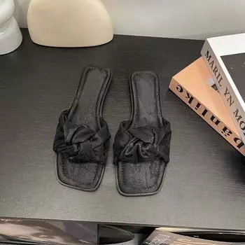 Fashion design sense irregular one-word slippers women s summer wear high-end temperament open-toed satin beach shoes 35