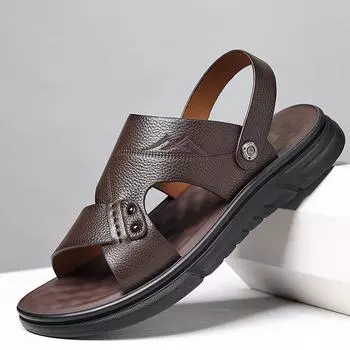 Fashion Designer New Leather Hollowed-out Slip-on Outdoor Beach Men s Sandals Summer Fashion Soft Sole Casual Wear-resistant Man Shoes 38