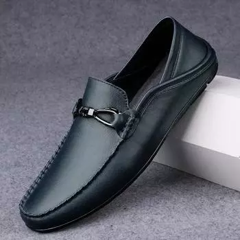 Fashion Fashion Men Handmade Casual Slip on Shoes Genuine Leather Man Loafers Outdoor Moccasins Comfortable Breathable Men Driving Shoes 37 синий
