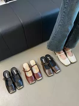 fashion Fashion Women Sandals Slides Slippers Summer Outside Casual Dress Shoes Low Flat Heeled Size 35-40 Fashion Loafers Square Toe 5.5 чёрный