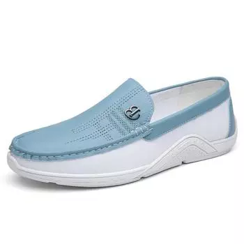 Fashion Fashionable Soft Sole Comfortable Men s Loafers Trendy Blue Walking Shoes Men s Flat Bottomed Casual Shoes Versatile Commuting 38 белый