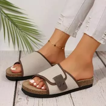 Fashion Female Shoes on Sale 2024 New Open Toe Women s Slippers Summer Rome Mixed Colors Outdoor Casual Beach Flat Large Size Slippers 35 светло-коричневого