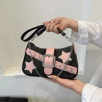 Fashion five-pointed star oblique cross armpit bag for women 2025 pure season fashion versatile shoulder bag for women чёрный