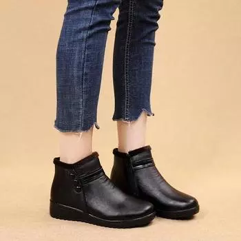 Fashion Flat Bottom Casual Ankle Boots 2024 Winter New Warm Cotton Shoes Women s Side Zipper Boots Ankle Boots for Women Trafza 34 коричневый