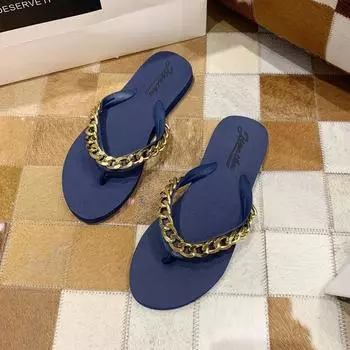 Fashion Flat Bottomed Flip Flops Women Summer Beach Shoes Fashion Chain Rhinestone Slippers Women s Outerwear Pantuflas Ladies Shoes 35 красный
