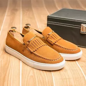 Fashion Flat Men Loafers Suede Leather Casual Shoes For Men Slip on Spring Man Footwear Plus Size Zapatillas Hombre 38 серый