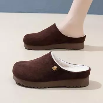 Fashion Flats Fur Women Slippers Platform Suede Mules Plush Cotton Shoes Casual Slingback Flip Flops Winter Trend Fad Cozy Zapatos Mujer 35 коричневый