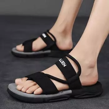 Fashion Flip-flops Beach Slippers Man Summer Ankle Wrap Shoes Slip-resistant Slide Sandals Summer Male Slippers Beach Water Shoes Zapati 39 серый