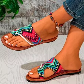 fashion Flip Flops Summer New Women s Flat Slippers Outdoor Beach Shoes Bohemian Printed Designer Slippers Slides Women 36 небесно-голубой