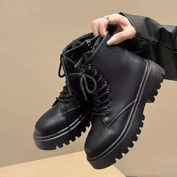 Fashion Front Lace-up Side Zip Ankle Boots for Women Autumn Winter New Designer Casual Shoes Female Black Big Size Platform Boots Ladies 35 чёрный
