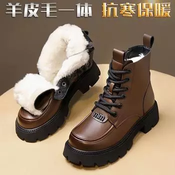 Fashion Fur and fur integrated snow boots for women, winter with thick velvet and warm cotton shoes, anti slip women s casual shoes 35 чёрный