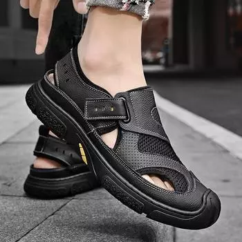 Fashion Genuine leather men s sandals Comfortable and breathable style Summer Outdoor Leisure Strolling on the Beach Luxury Men s Shoes 10 серый