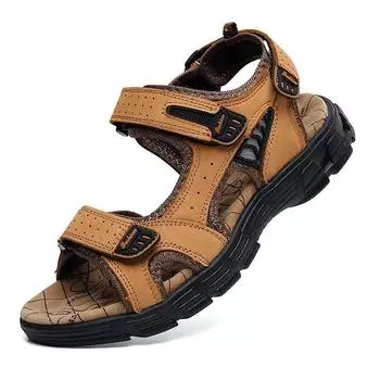 fashion Genuine Leather Men s Sandals Leisure Men Shoes High Quality Soft Casual Sandals for Men Beach Hiking Men s Shoes 2024 46 жёлтый