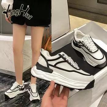 Fashion Green Mesh Breathable Sports Casual Fashion All-match Platform Shoes for Women Korean Style Splicing Sneakers Spring Autumn 35 бежевый
