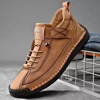 Fashion Hand-stitched Leather Shoes for Men Outdoor Light Non-slip Walking Casual Shoes Men Big Size 47 48 Slip-On Driving Loafers2024 38