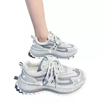 Fashion High Appearance Level Full of Star Rhinestones Foreign Style Comfortable Non-slip Breathable Sports Wear-resistant Women s Shoes 35 чёрный