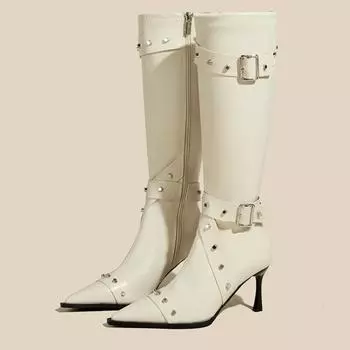 Fashion High-heeled Women Boots Pointed Toe Long Boots for Women Sexy Punk Gothic Boots Paris European and American Female Party Boots 35 коричневый