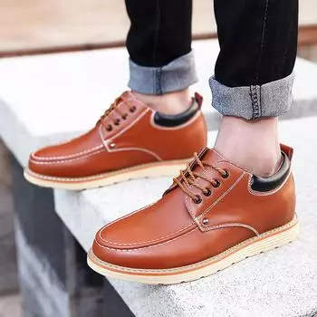 Fashion High Quality Men Casual Leather Oxfords Dress Shoes Fashion Classic Work Lace Up Elevator Shoes Comfy Lightweight Walking Shoes 38 чёрный