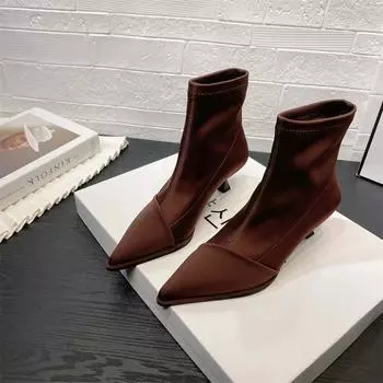 Fashion High Quality Women s Elastic Boots 2024 New Fashionable Ankle Boots Pointed Outdoor Lightweight Autumn Commuting Boots for Women 35 кофейный
