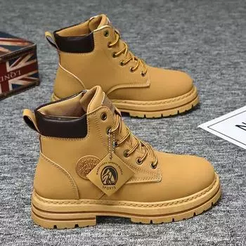 Fashion High Tops Boots Leather Casual Cotton Shoes Outdoor Sports Men s Tooling Fashionable Water Proof Non-slip Boot Men s Biker Boot 39 серый