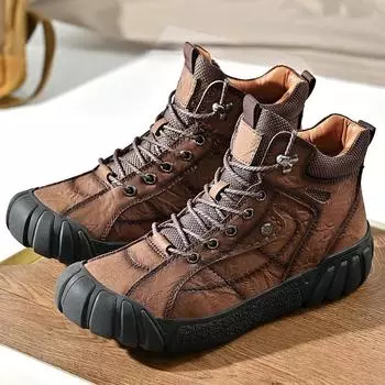 Fashion Hiking Boots Men s Flat Outdoor Ankle Shoes Round Toe Casual Athletic Footwear Trendy All-match Spring and Autumn Popular Model 38 хаки