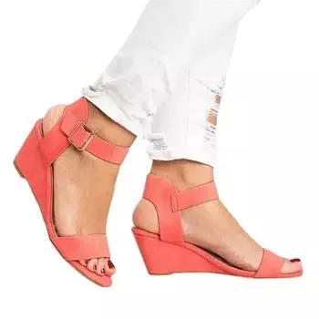 Fashion Hot Sale Shoes for Women Ankle Strap Women s Sandals Summer Rome Open Toe Buckle Outdoor Casual Beach Wedge Large Size Sandals 36 красный