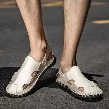 Fashion Hot selling hollowed out men s sandals Comfortable and breathable flat bottom Outdoor Leisure Party Walk Men s shoes Size-48 38 бежевый