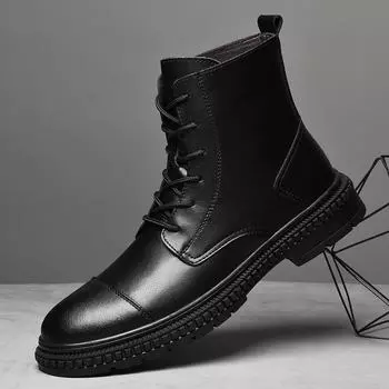 Fashion Italian Men Ankle Boots Genuine Leather Fashion Lace-up Outdoor Boots Flat Designer Shoe Business Dress Shoe Leather Casual Shoe 38