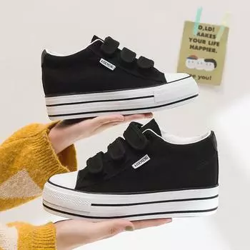 Fashion Lace Up Canvas High on Platform Black Women s Shoes Summer 2024 Korean 39 Spring New in Walking Fashion Cheap A Female Footwear 35
