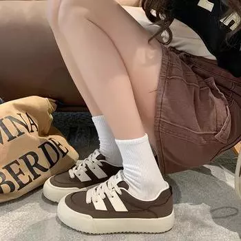 fashion Ladies Shoes 2024 Lace-up Women s Vulcanize Shoes Fashion Color Matching Ladies Casual Shoes New Round Head Classic Sneakers 35 чёрный